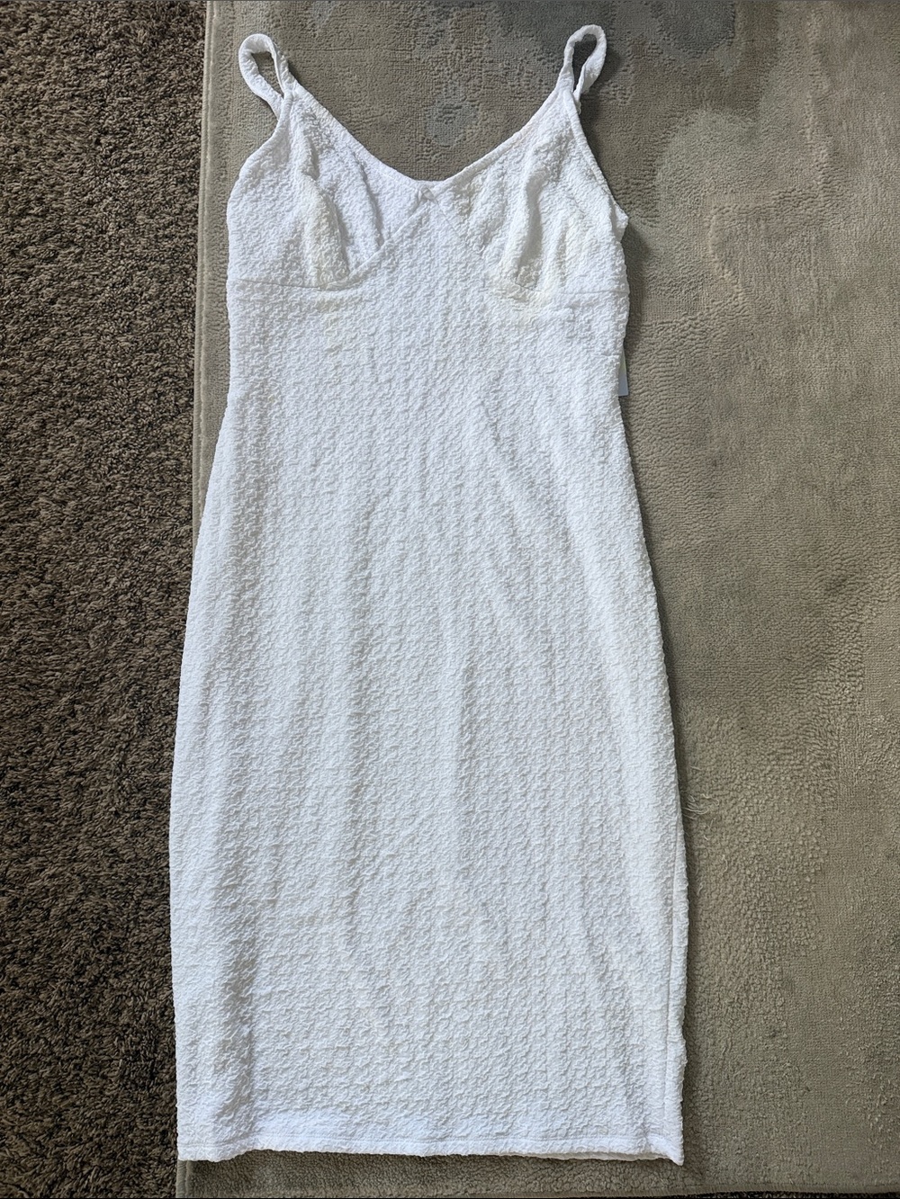Derek Heart White Textured Midi Slip Dress